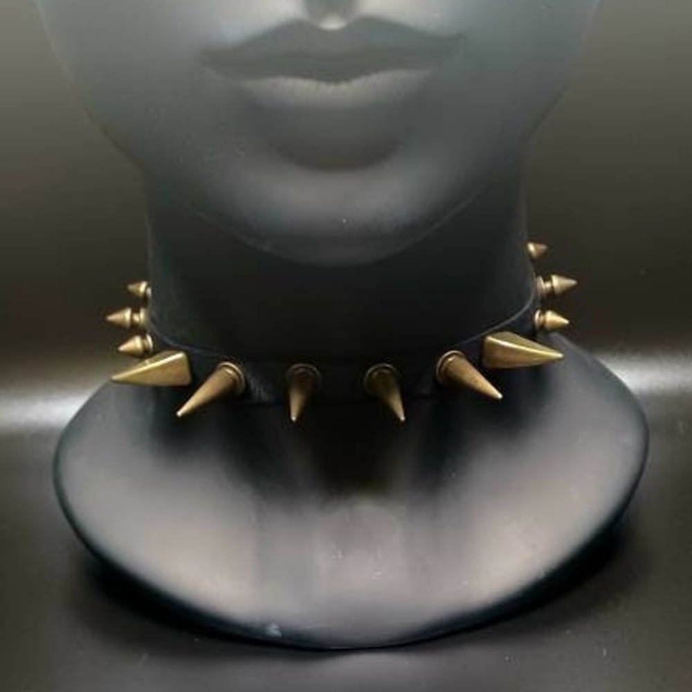 🆕 Spiked Choker Bronze Collar Festival Burning Man Punk Gothic Necklace